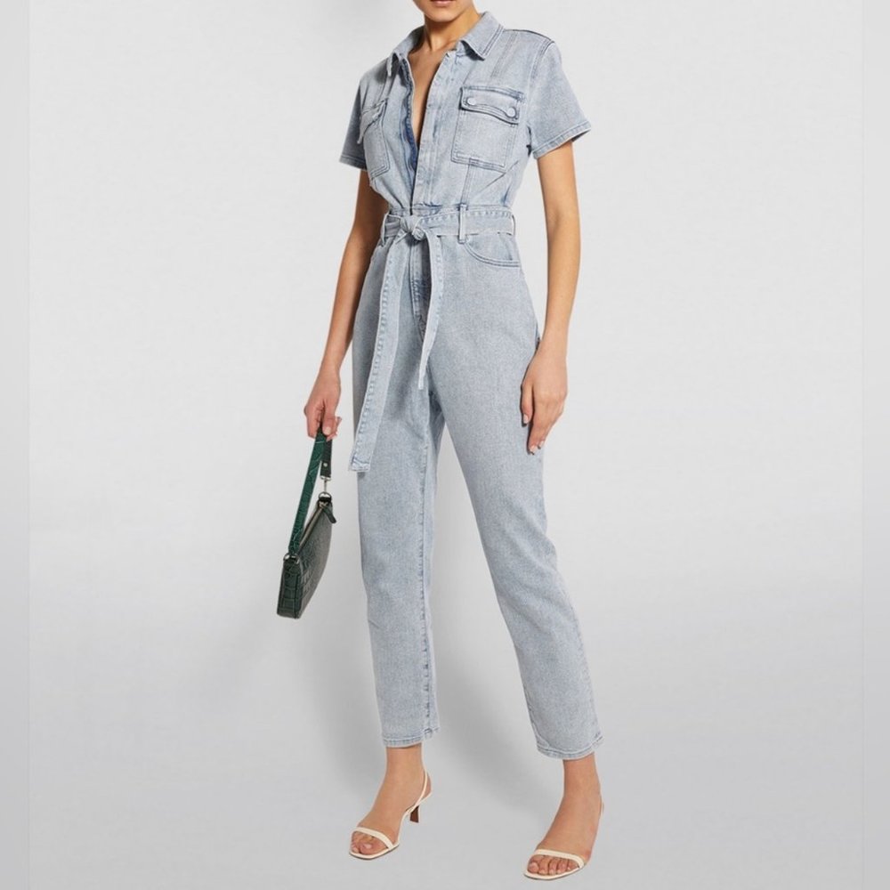 Good American Fit For Success Belted Denim Jumpsuit Jean Blue Size 2 Medium